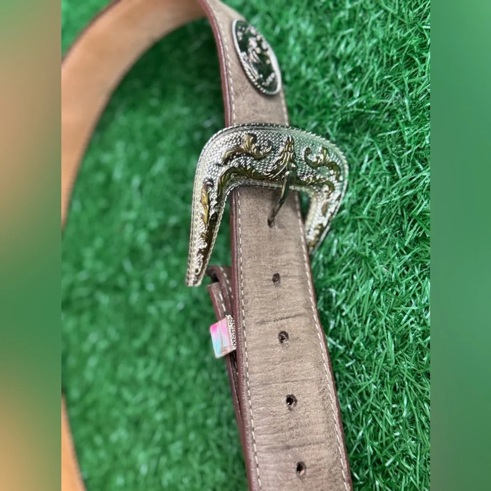 Vintage Brown‎ Leather Belt with Silver Buckle Size 36